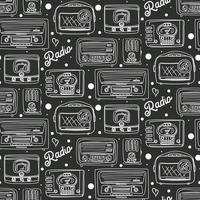 A pattern of retro radios in the sketch style with a white line on a dark background. Suitable for the use of printed products. Banners, flyers, stickers, promotional products. Printed texture on text vector