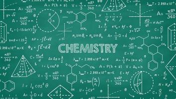 scientific and chemistry formulas and algebra illustration on green chalkboard vector