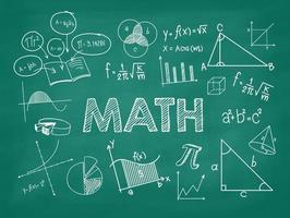 green chalkboard inscribed with scientific formulas and calculations in physics and mathematics. vector