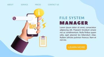 3d vector landing page for file system manager service design