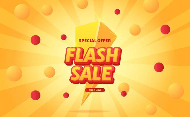 3d lighting for flash sale offer discount promotion with circle decoration and yellow burst background