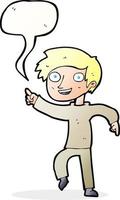 cartoon happy boy pointing with speech bubble vector