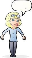 cartoon woman wearing goggles with speech bubble vector