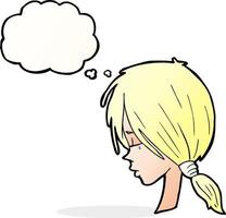 cartoon girl looking thoughtful with thought bubble vector