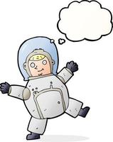 astronauta de dibujos animados con burbuja de pensamiento vector