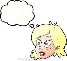 cartoon female face with surprised expression with thought bubble vector