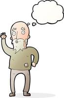 cartoon old man waving with thought bubble vector