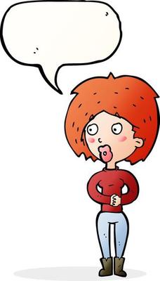 cartoon surprised woman with speech bubble