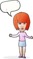 cartoon woman shrugging shoulders with speech bubble vector