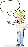 cartoon friendly woman pointing with speech bubble vector