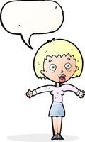 cartoon woman shrugging shoulders with speech bubble vector