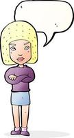 cartoon woman with crossed arms with speech bubble vector