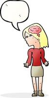 cartoon clever woman shrugging shoulders with speech bubble vector