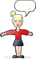 cartoon woman shrugging shoulders with speech bubble vector