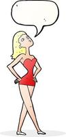 cartoon woman in party dress with speech bubble vector
