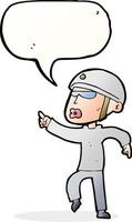 cartoon man in bike helmet pointing with speech bubble vector