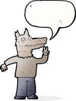 cartoon happy wolf man with speech bubble vector