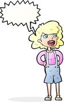cartoon woman in dungarees with speech bubble vector