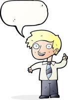 cartoon school boy with idea with speech bubble vector