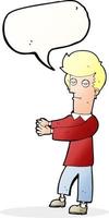 cartoon bored man showing the way with speech bubble vector