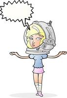 cartoon woman wearing space helmet with speech bubble vector