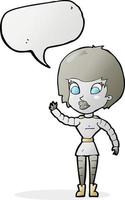 cartoon robot woman waving with speech bubble vector