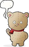 cartoon waving teddy bear with speech bubble vector