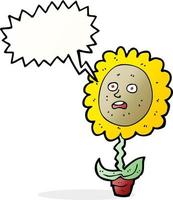 cartoon flower with face with speech bubble vector