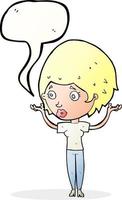 cartoon woman raising hands in air with speech bubble vector