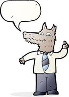 cartoon business wolf with idea with speech bubble vector