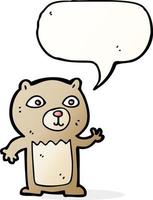 cartoon waving teddy bear with speech bubble vector