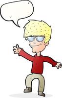 cartoon waving cool guy with speech bubble vector