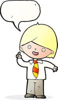 cartoon school boy answering question with speech bubble vector