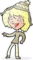 cartoon woman laughing and pointing with speech bubble vector