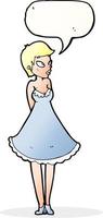 cartoon pretty woman in dress with speech bubble vector