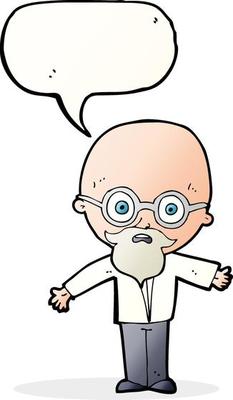 cartoon genius scientist with speech bubble