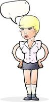 cartoon woman with hands on hips with speech bubble vector