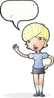 cartoon girl waving with speech bubble vector