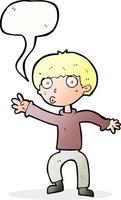 cartoon boy waving warning with speech bubble vector