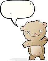 cartoon waving teddy bear with speech bubble vector