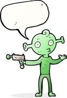 alienígena de dibujos animados con pistola de rayos con burbujas de discurso vector
