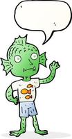 cartoon waving fish boy with speech bubble vector