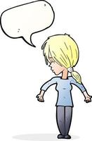 cartoon woman shrugging shoulders with speech bubble vector