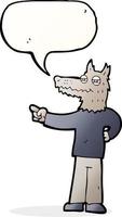 cartoon pointing wolf man with speech bubble vector