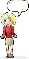 cartoon woman shrugging shoulders with speech bubble vector