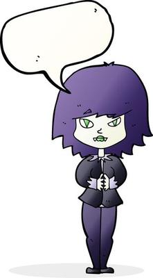 cartoon vampire woman with speech bubble