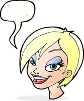 cartoon pretty female face with speech bubble vector