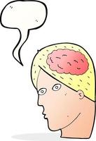 caricatura, cabeza, con, cerebro, símbolo, con, burbuja del discurso vector