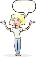 cartoon woman holding up hands with speech bubble vector