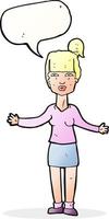 cartoon woman shrugging shoulders with speech bubble vector